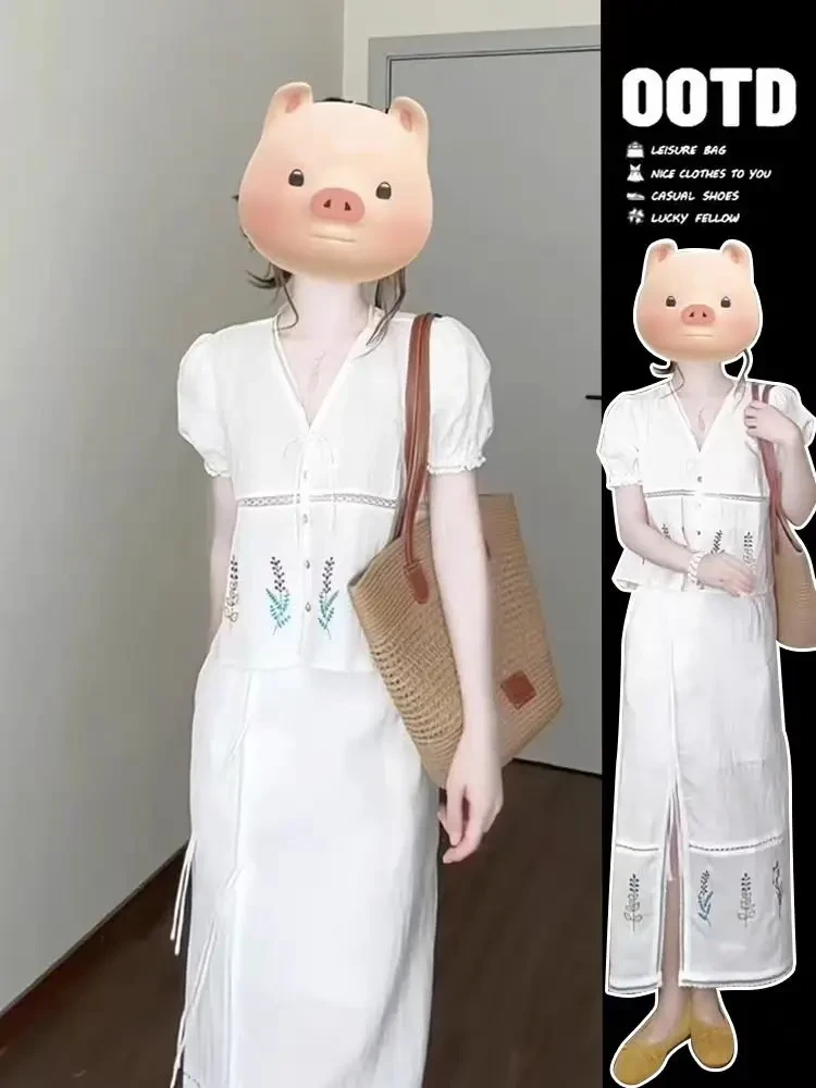 2025夏季新款通勤法式休闲风时尚短袖裙子气质新中式百搭两件套