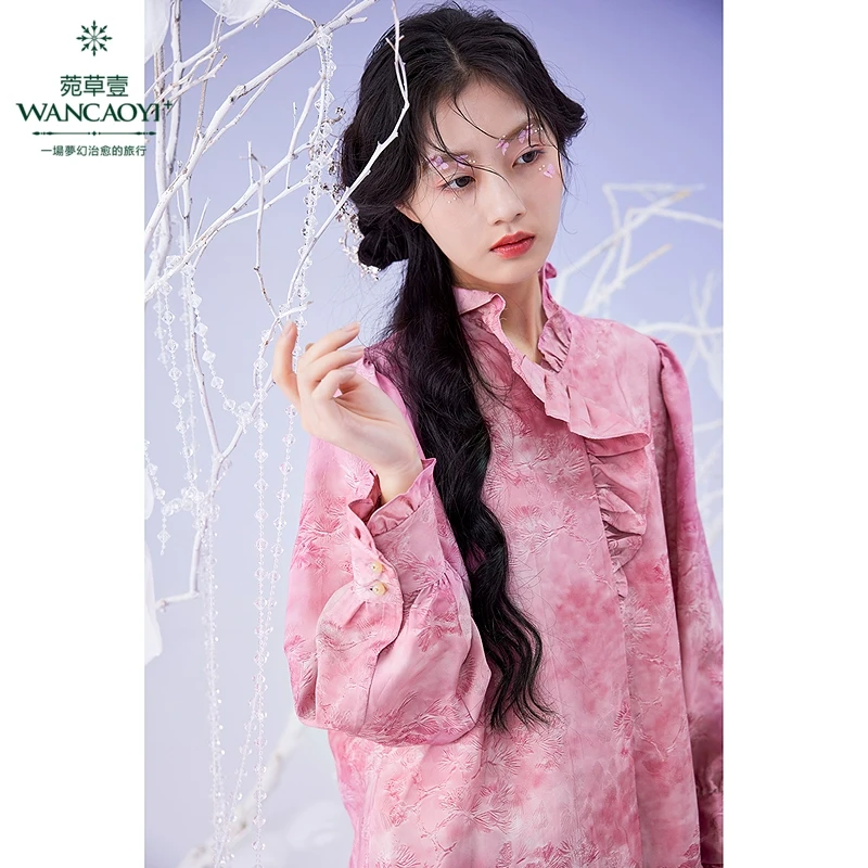 菀壹雀妖系列2025春季新款长袖复古中式中国风印花衬衫C00311513
