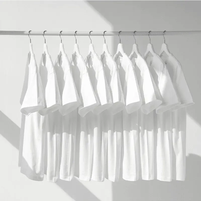 【欧若风】230克100%新疆棉男士白色短袖T恤男圆领纯色纯棉打底衫