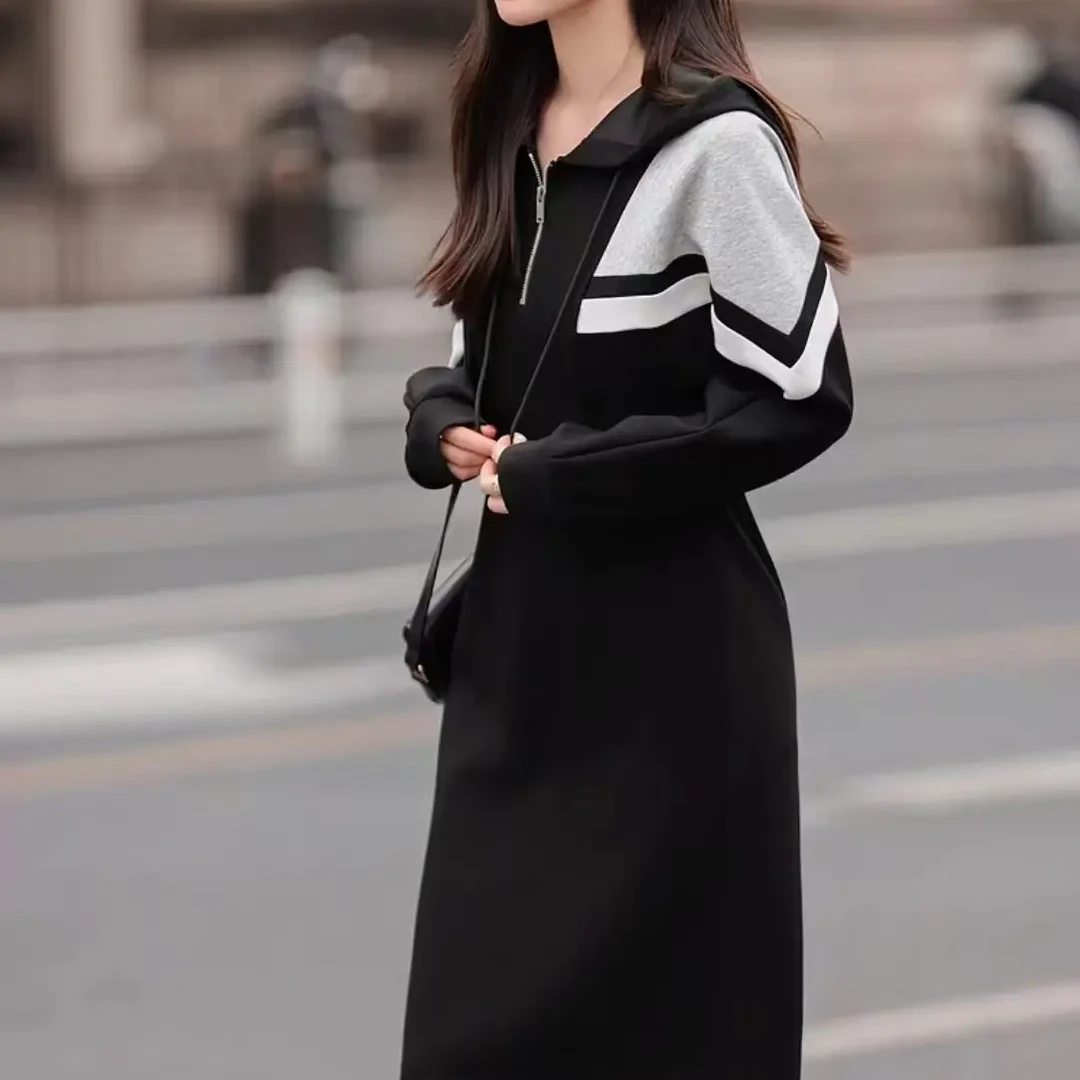 早秋法式长袖中长款气质显瘦连衣裙宽松条纹024