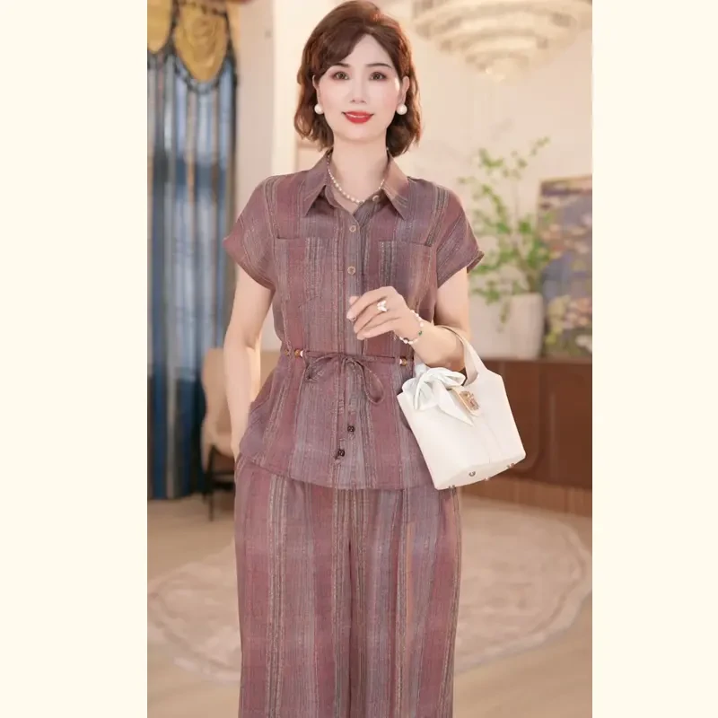 2025新款洋气中老年女装两件套中年妈妈国风夏装上衣服套装气质