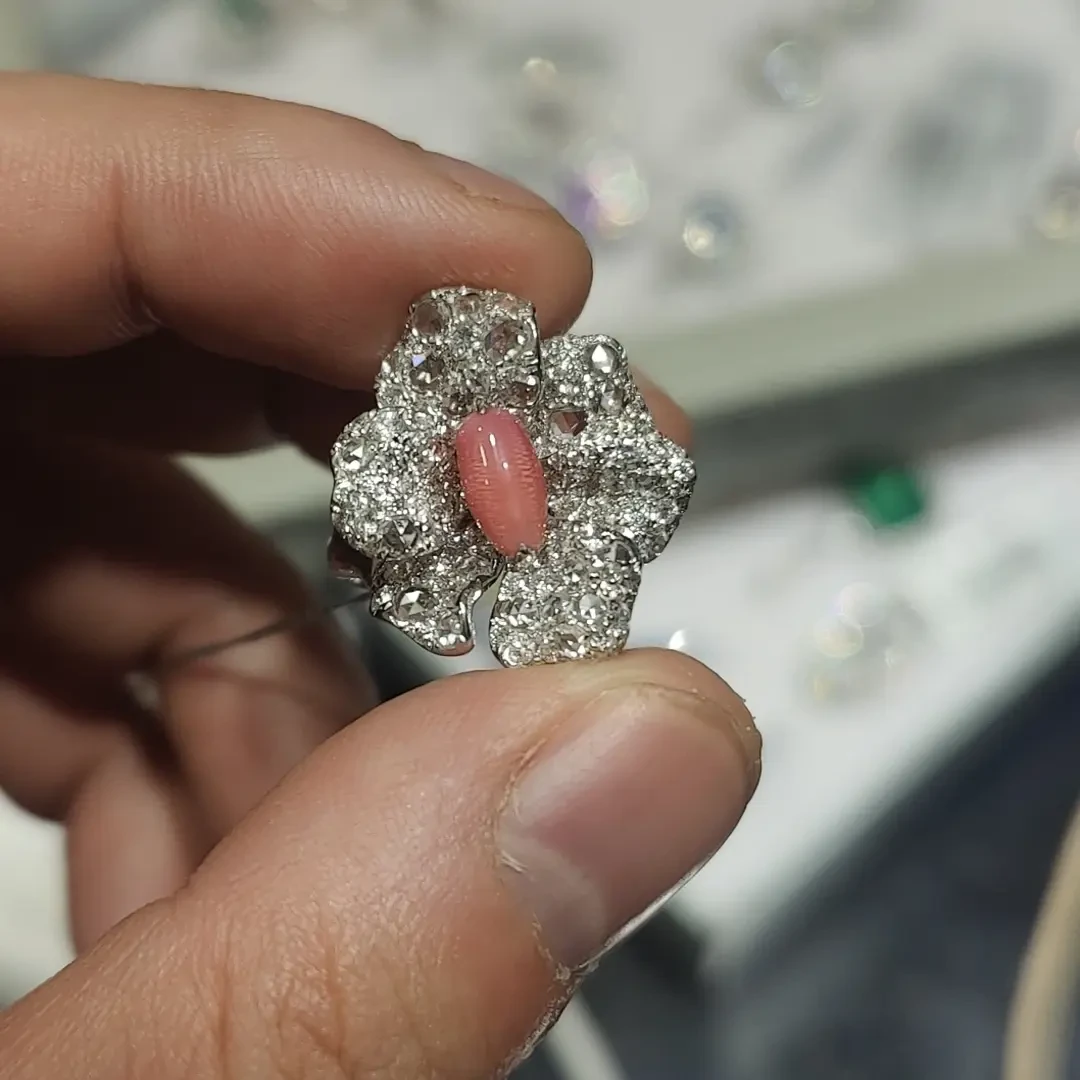 海螺珠戒指18k金镶