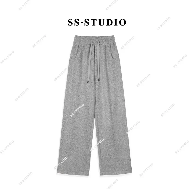 【SUSU】秋冬高腰显瘦时尚百搭软糯垂感直筒加绒加厚卫裤SS-3136