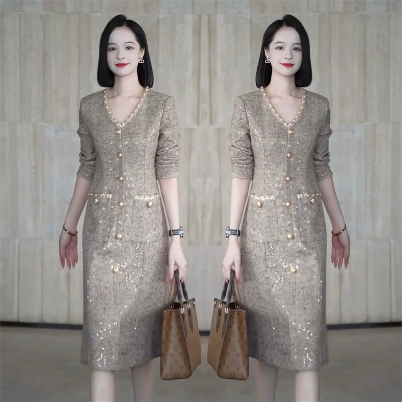 气质御姐轻熟风连衣裙2025春新款时尚减龄百搭中长款显瘦长袖裙子