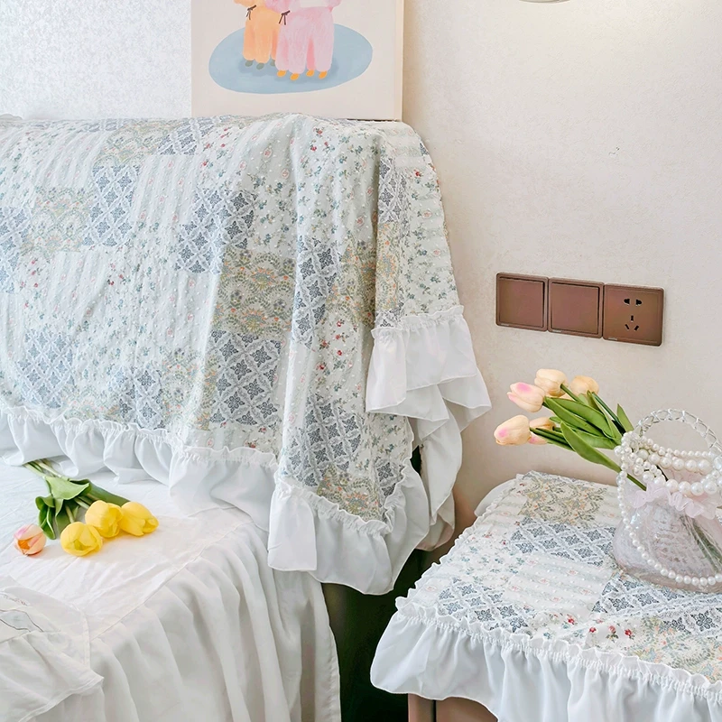 气质褶皱小垂边床头罩防猫抓柔软薄棉透气通用防尘罩保护垫可拆洗