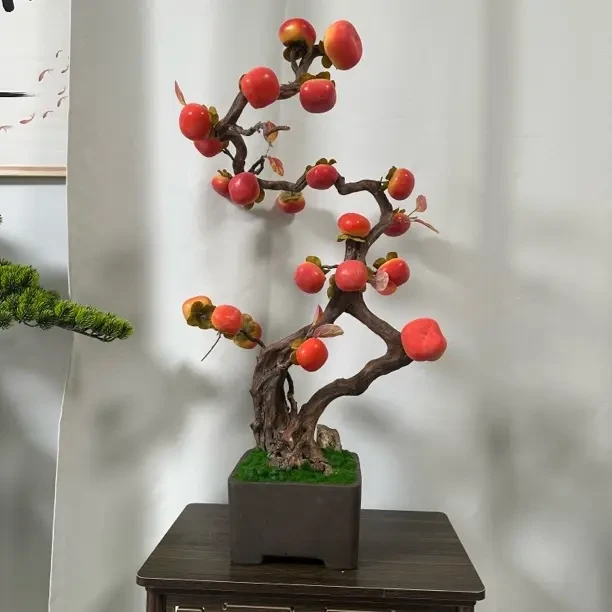 【仿真迎客松】柿子-高度80长度50紫砂盆客厅办公室阳台盆景新中式