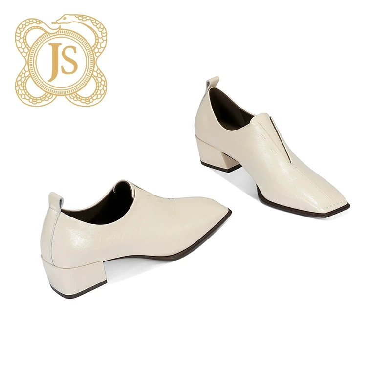 已开价，0868D525SD9时尚百搭真皮复古粗跟时尚方头跟鞋单鞋低跟