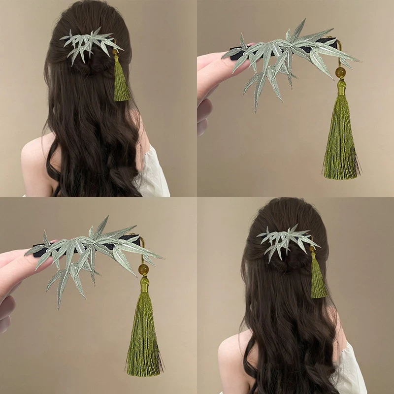 竹影扶疏~竹子仿缠花珠珠发夹新中式国风后脑勺夹盘发饰头饰A764