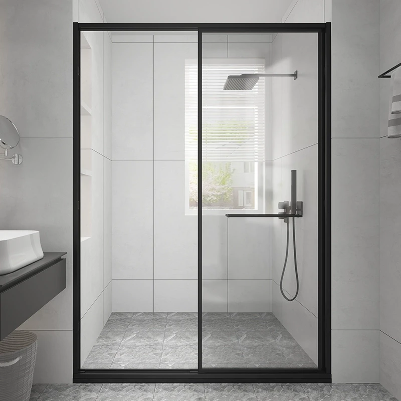 全包框一字型淋浴房极窄卫生间干湿分离隔断平开推拉门