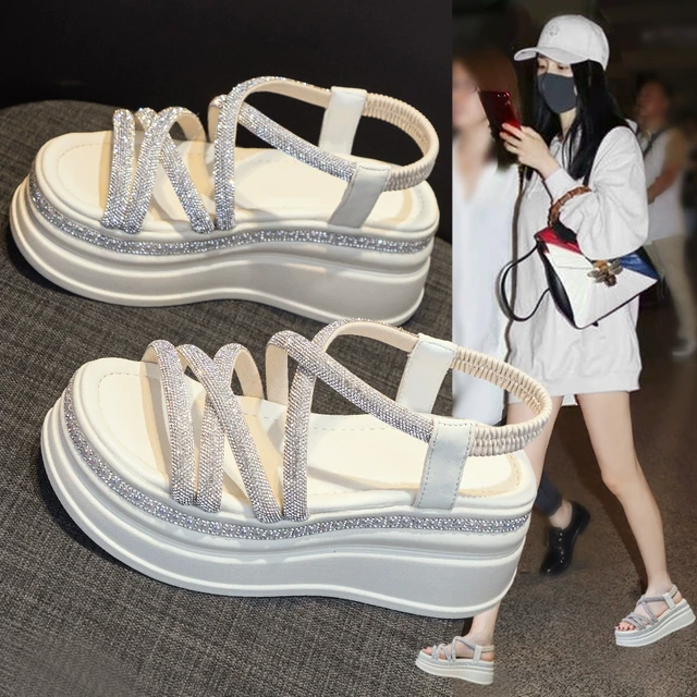 内增高水钻罗马凉鞋女款夏季2025新款百搭厚底松糕鞋运动时装女鞋