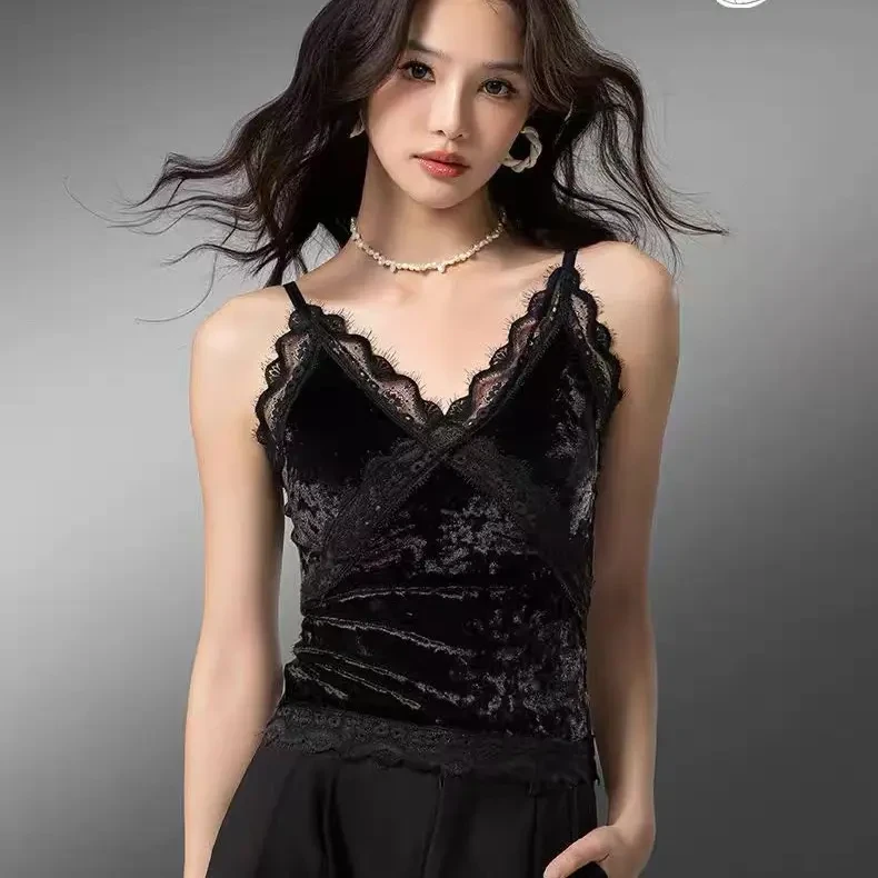 睫毛蕾丝吊带修身显瘦美背秋冬女士打底上衣背心