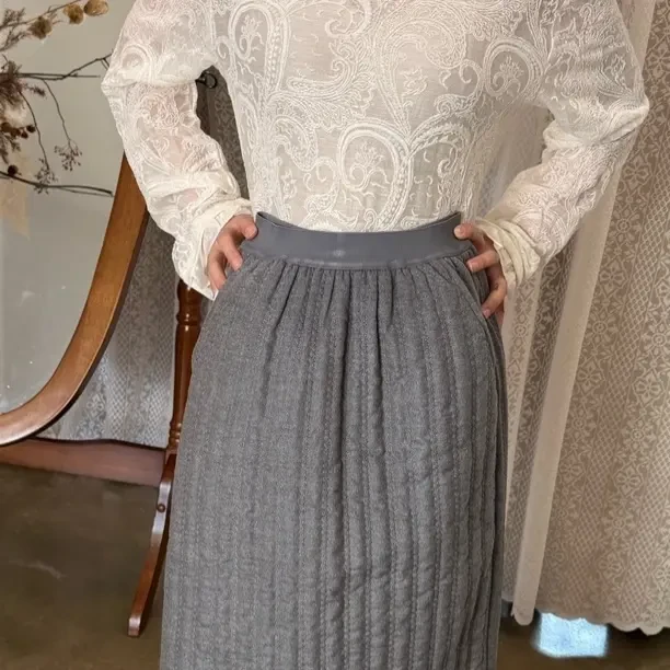 复古加厚花苞半身裙秋冬宽松显瘦遮肉中长款裙子5715