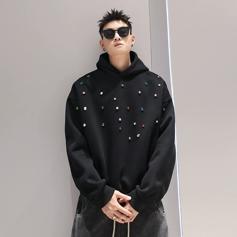 有术美式潮牌珍珠装饰纯色连帽卫衣2025年春季新款设计感宽松上衣