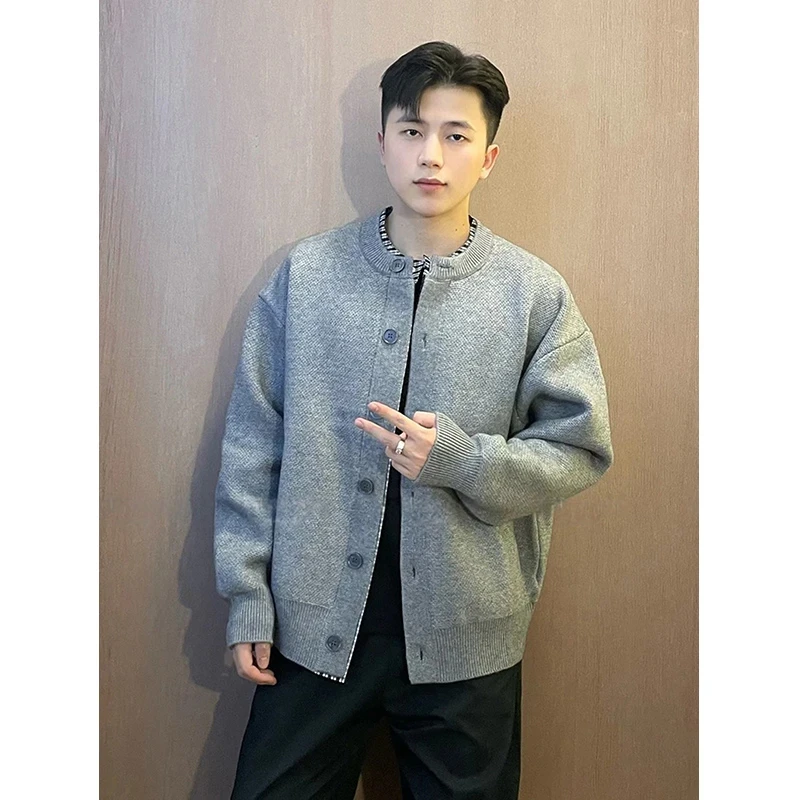 早秋假两件男士简约夹克美式休闲慵懒针织外套hiphop百搭宽松上衣