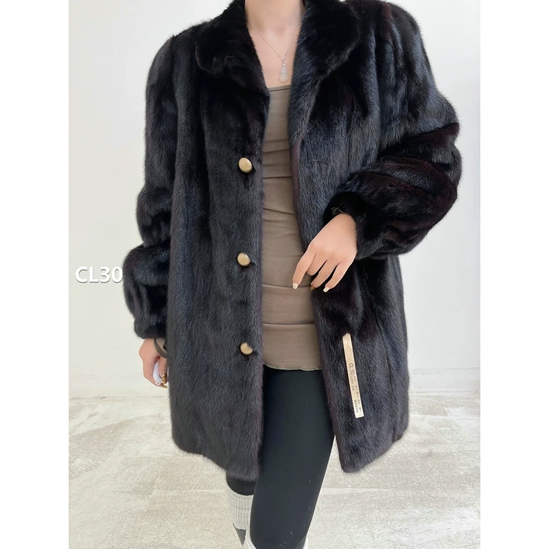 XXXX【CL30】XL码 红黑色中长款全抽貂皮大衣（肩42胸114衣83袖60）