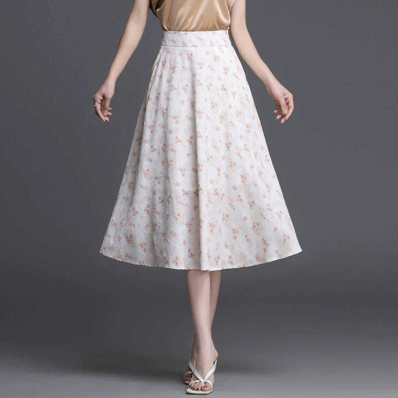 韩版碎花半身裙女2025夏季新款高腰显瘦a字裙中长款气质垂感伞裙