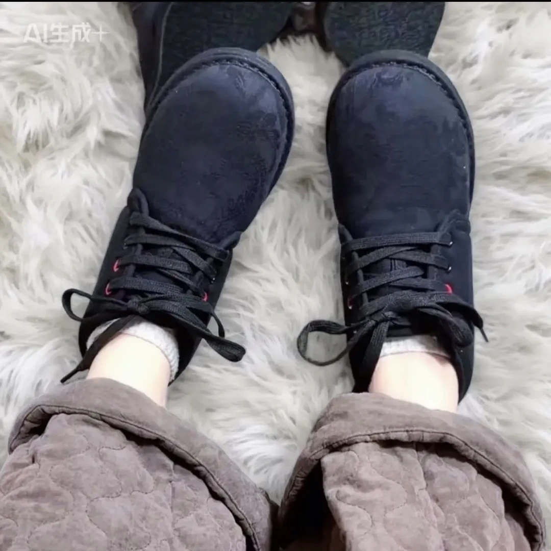 千层底新中式加厚棉花冬季透气圆头系带百搭布鞋