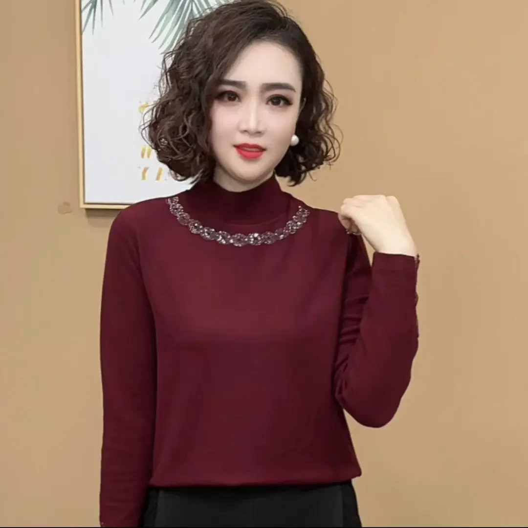 2025新款洋气减龄时尚百搭半高领打底衫显瘦女士上衣长袖保暖加厚