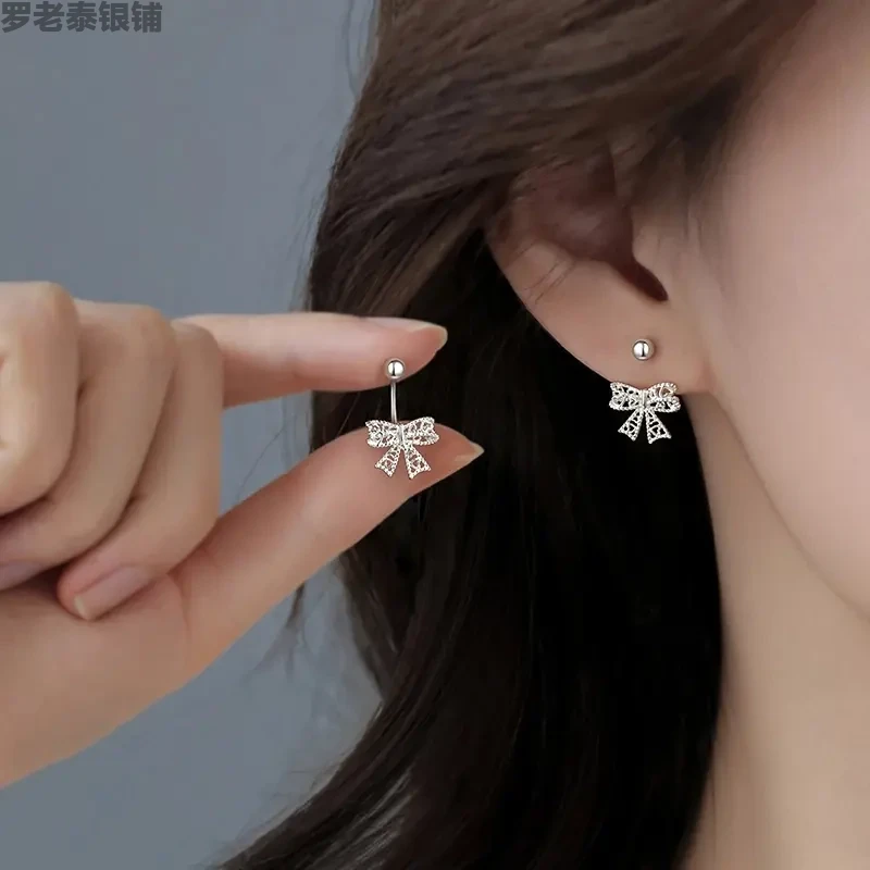 足银耳饰 足银耳饰999纯银蝴蝶结耳环小众高级耳钉2025新爆款轻奢