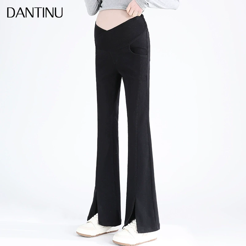 孕妇牛仔喇叭裤秋季薄款外穿托腹弹力显瘦长裤大码秋装微喇裤春秋