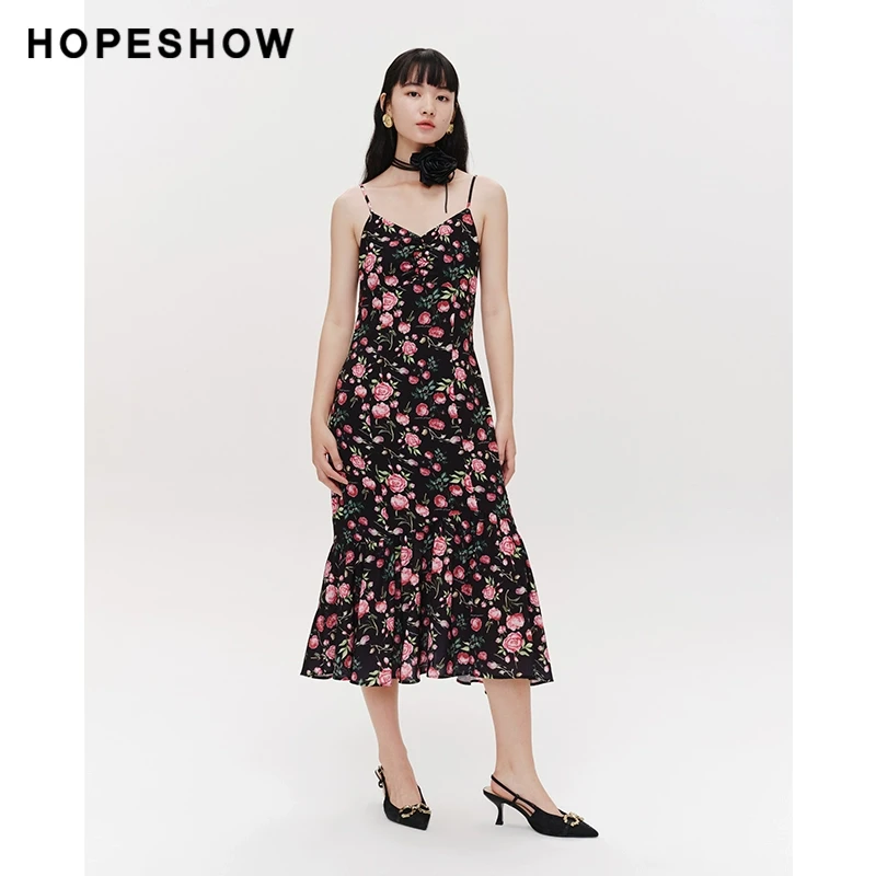 【达人专属】红袖商场同款HOPESHOW碎花连衣裙89124091608