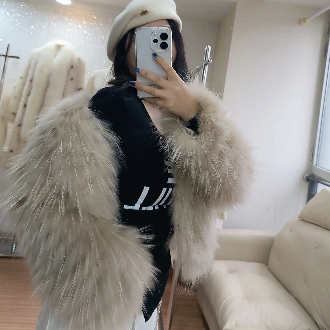 海宁皮革城秋冬时尚洋气子毛双面编织加密加厚短款皮草外套女