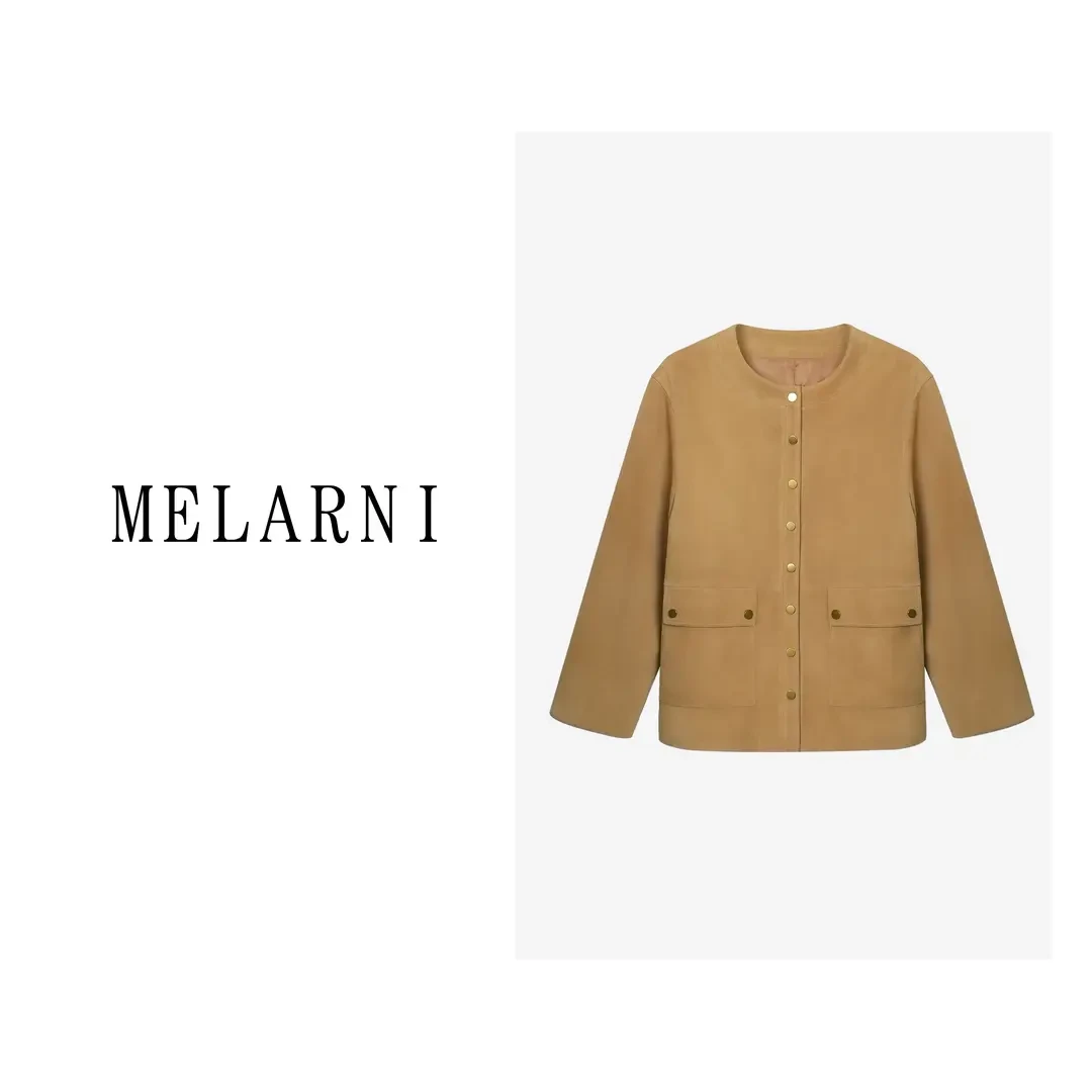 【MELARNI】柔软舒适简约纯色百搭圆领毛呢外套MLN10045