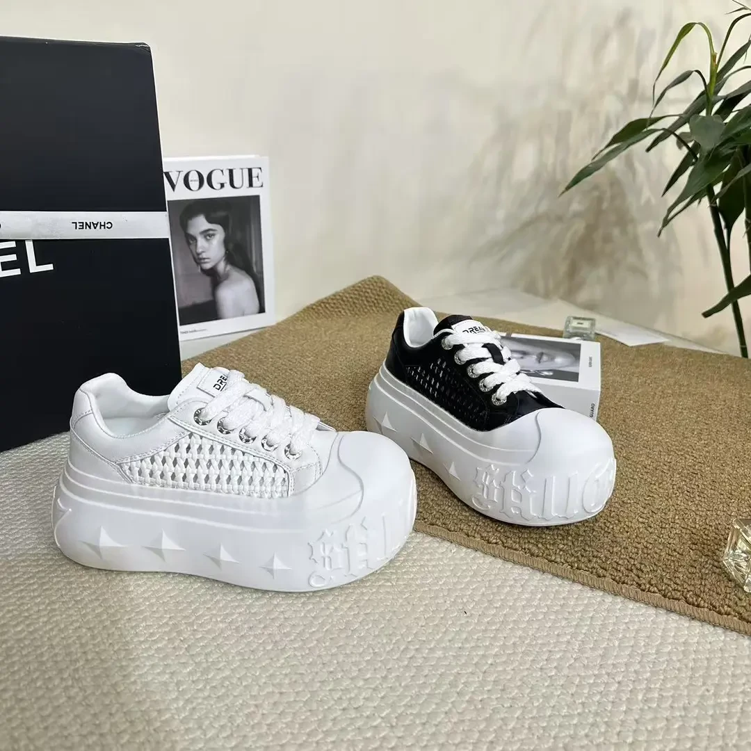 广州欧货【菱角】夏7cm镂空编织透气增高娃娃头系带休闲百搭松糕鞋