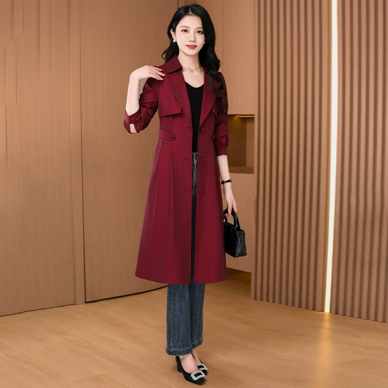【拉夏】红色杭州意法高贵风衣外套2025早秋新款洋气喜婆婆爆款大衣