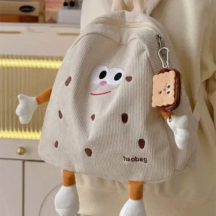 小红书ins可爱饼干帆布背包女日系软妹双肩包休闲北大学生背包萌