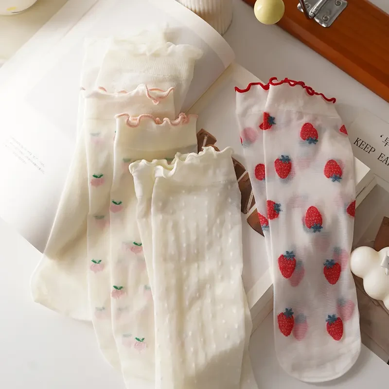 袜子女夏季薄款丝袜女士夏天冰冰袜日系花边可爱轻薄透气中筒袜