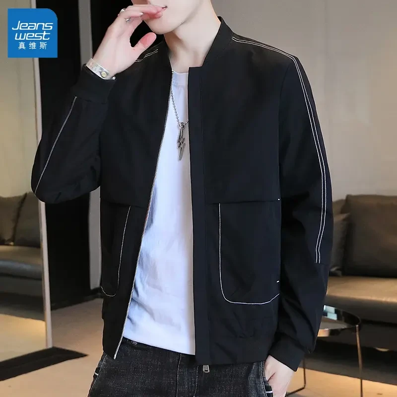 真维斯春秋外套男士立领工装夹克潮牌休闲男装秋季棒球服修身开衫