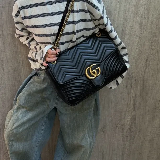 95新 GUCCI/古驰 發發中古·黑金马蒙35 大号机场包单肩斜挎包