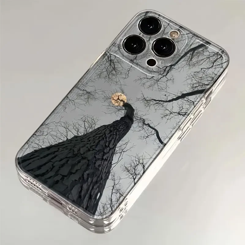 高级树枝抱月适用iPhone16pro手机壳华为vivo小米oppo硅胶透明