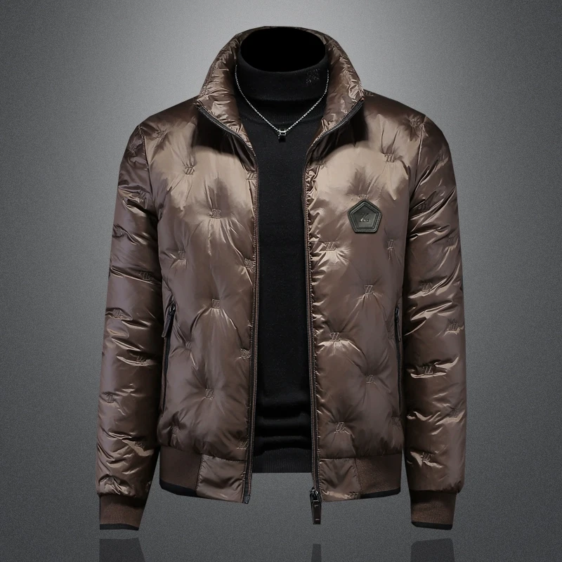 轻奢潮牌白鸭绒男士羽绒服冬季2024新款潮流立领刺绣加厚保暖外套