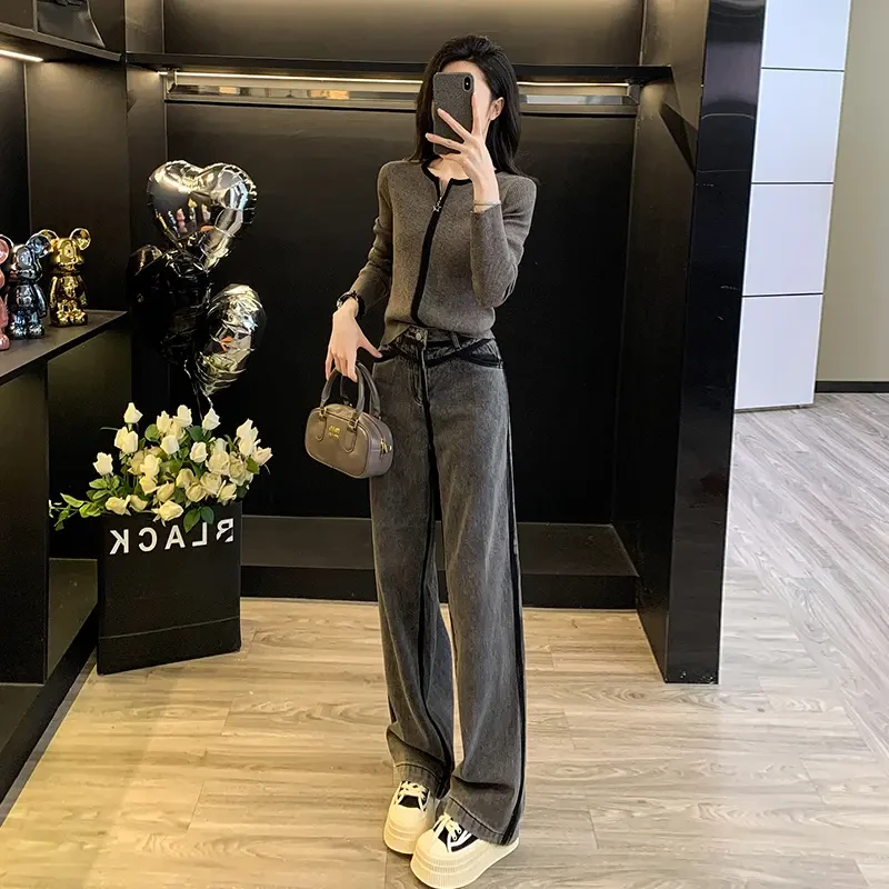 3734秋冬季新款灰色时尚休闲减龄女长袖针织衫