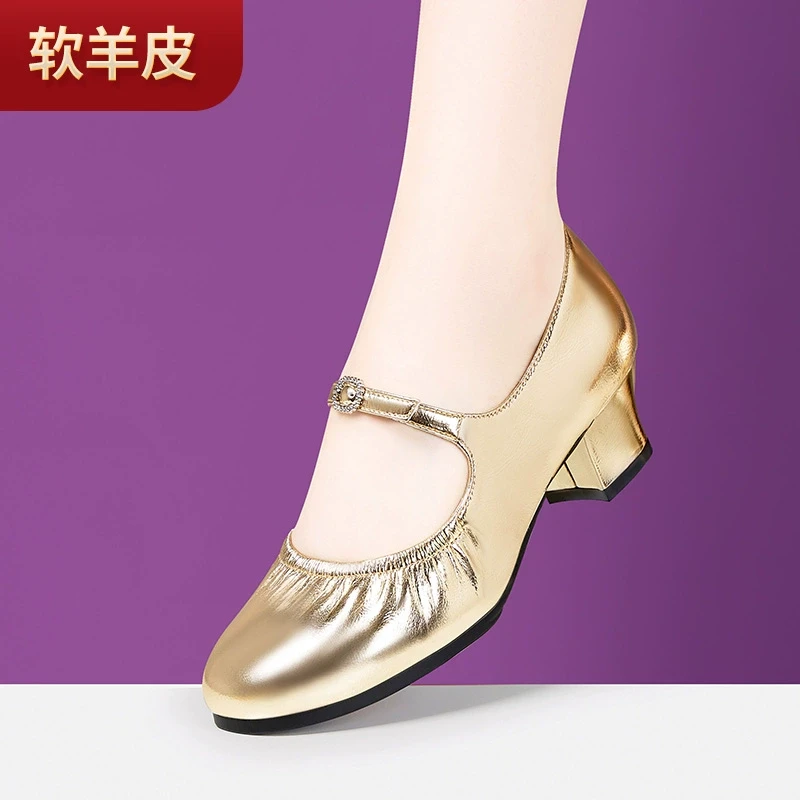 2025新款新疆舞鞋女维吾尔民族跳舞鞋配纱裙跟鞋金色银色舞台鞋子