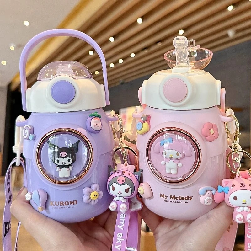 库洛米保温杯吸管女可爱6-12岁大容量水杯幼儿园小学生便携大肚杯