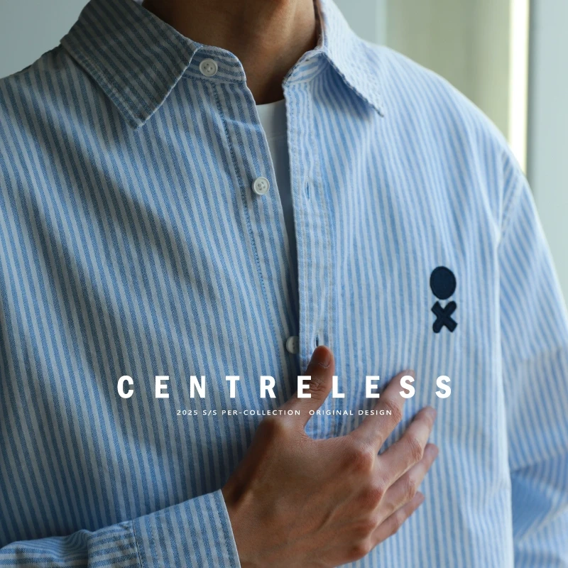 痞帅2025春秋季新款简约竖条纹长袖衬衫余文乐同款衬衣实体店同步