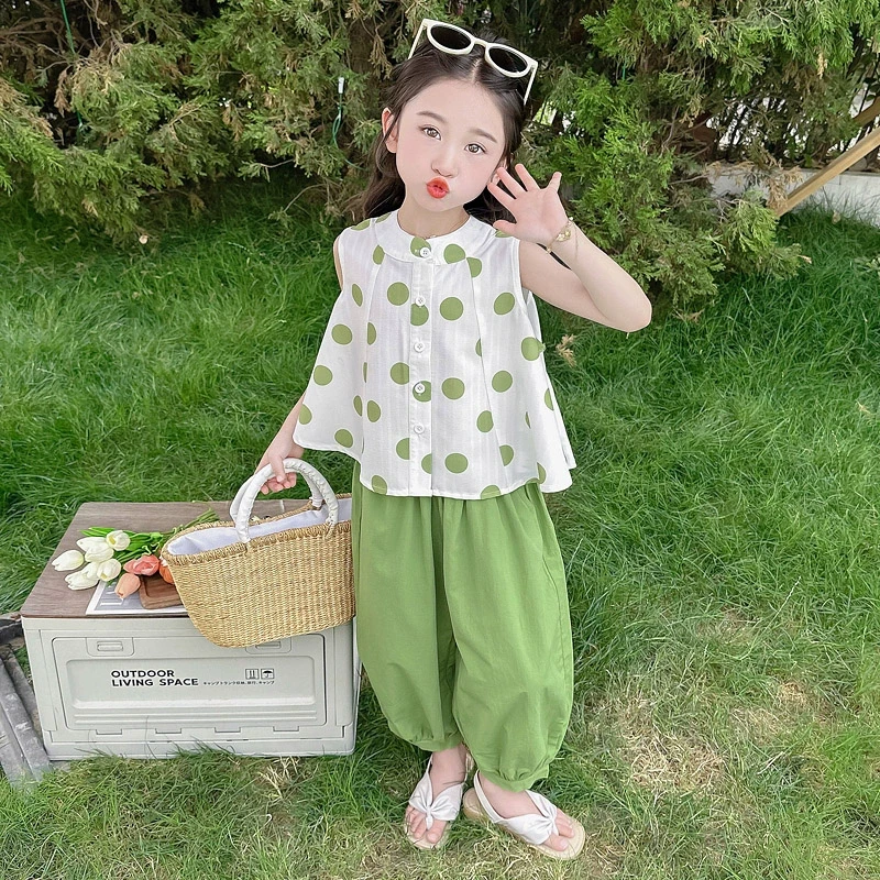 女童夏季套装2025新款儿童夏装洋气时髦防蚊女宝宝薄款无袖两件套