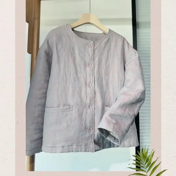 冬季新款圆领夹棉长袖文艺百搭高端优雅大气棉服