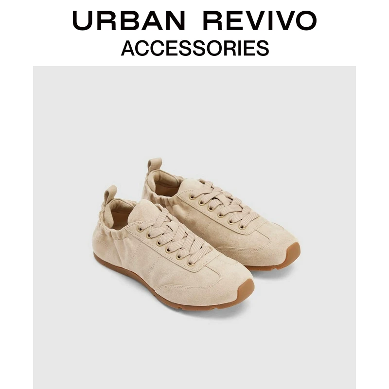 URBAN REVIVO2025春季新款女士复古沙色圆头运动鞋UAWS50002