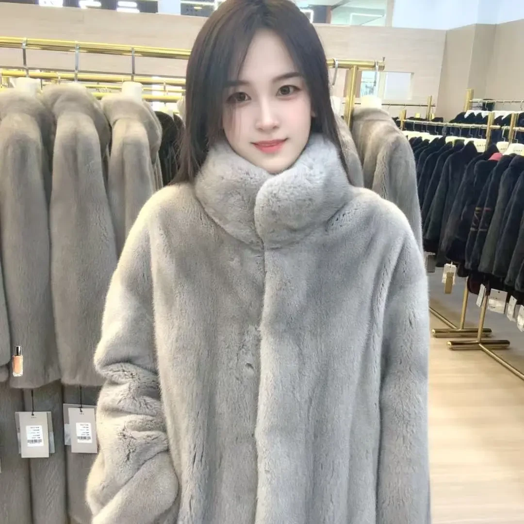 银兰财阀千金整貂外套女简约气质时尚百搭冬季中长款大衣