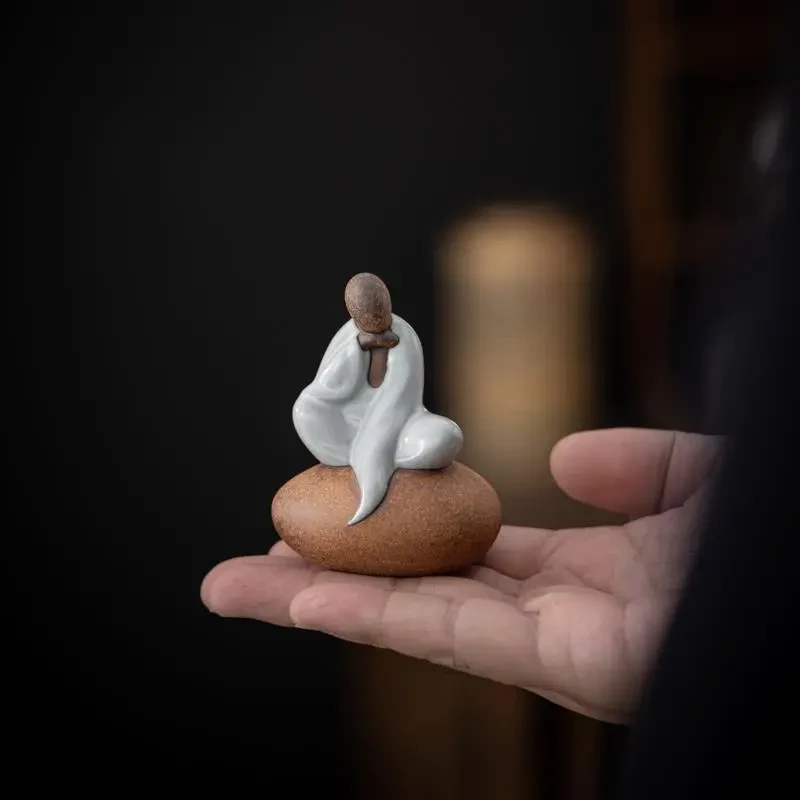 【云由-无相佛摆件/盖置】坐岩悟道茶宠摆件茶桌装饰复古陶瓷茶和尚