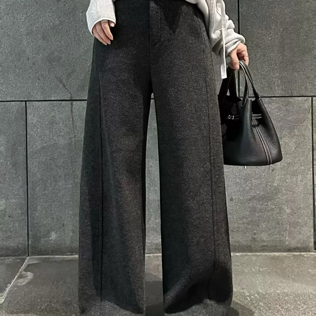 【南油颖颖】秋冬高腰显瘦设计感垂感加绒保暖镰刀裤