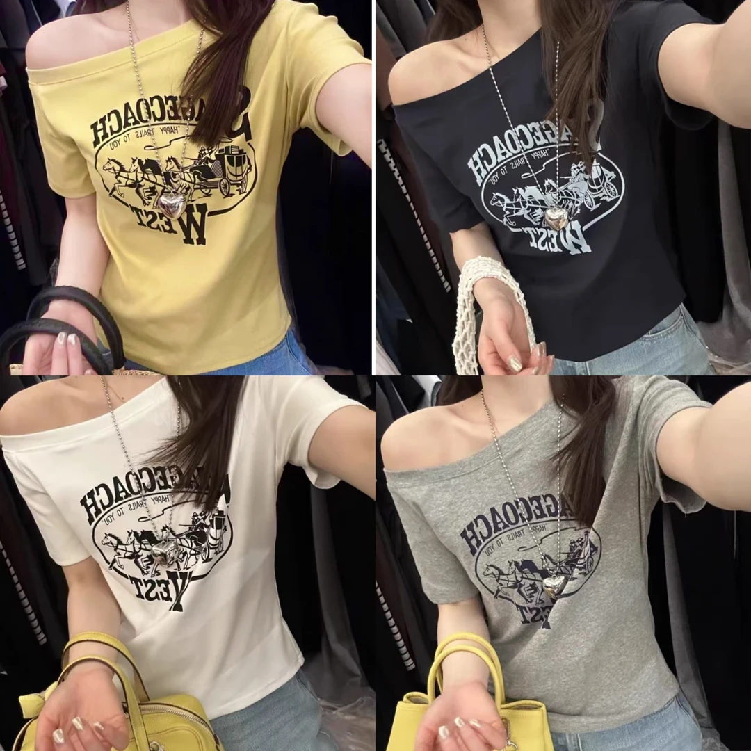 【运补6-8米】斜肩短袖修身T恤显瘦打底短款百搭ins短袖上衣