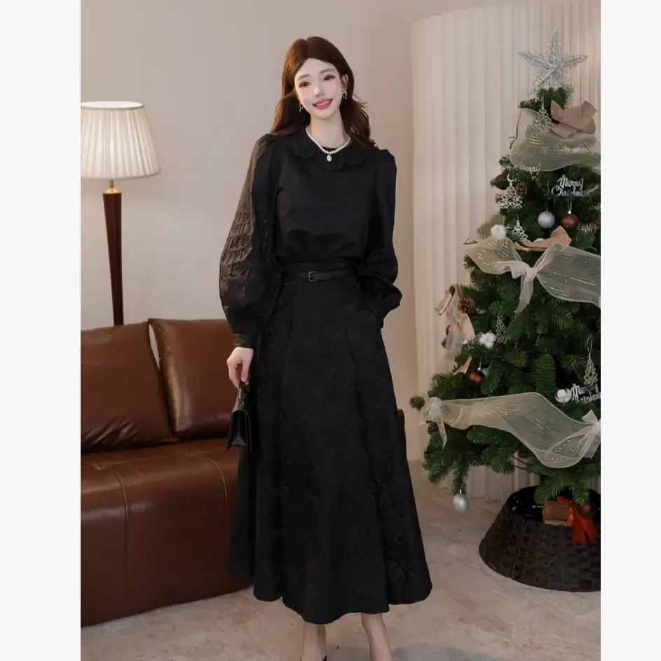 AMASS/阿玛施（新面料附腰带）显瘦气质高腰中长款A摆半身裙5200444