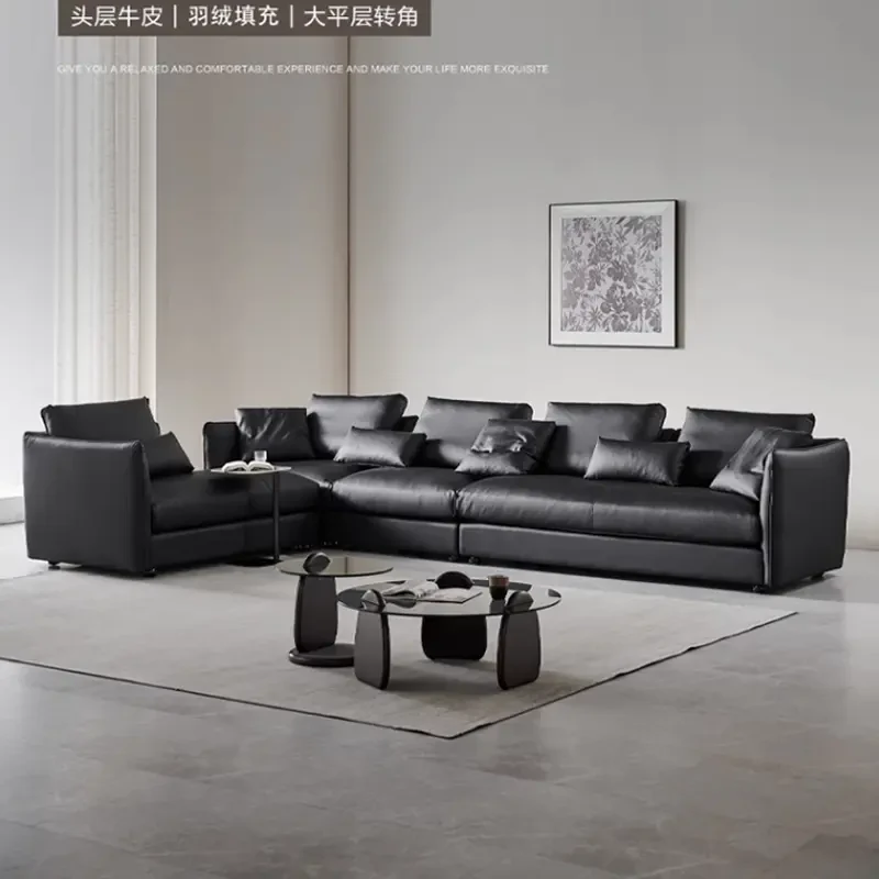 【SINGOOL】直排头层牛皮转角皮艺别墅简约全青皮真皮沙发