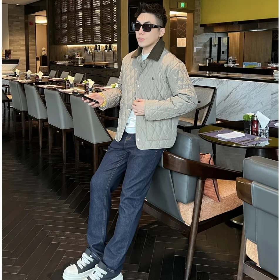 【小马格纹棉服】秋冬宽松休闲编织刺绣老钱风翻领棉衣夹克外套加厚