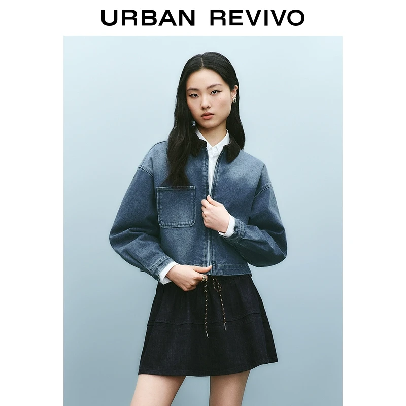 UR2025春季新品女装欧若风复古拼接翻领水洗牛仔外套UYY850030